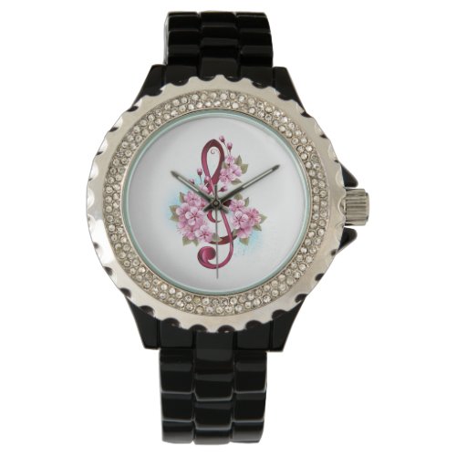 Musical treble clef notes with Sakura flowers Watch