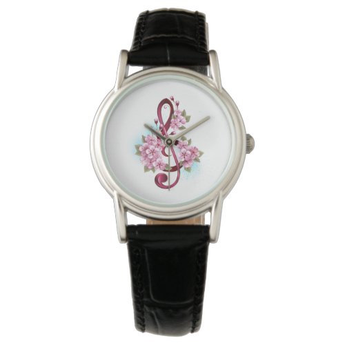 Musical treble clef notes with Sakura flowers Watch