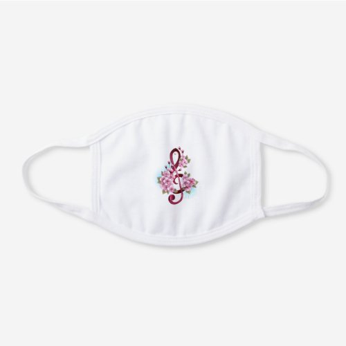 Musical treble clef notes with Sakura flowers White Cotton Face Mask