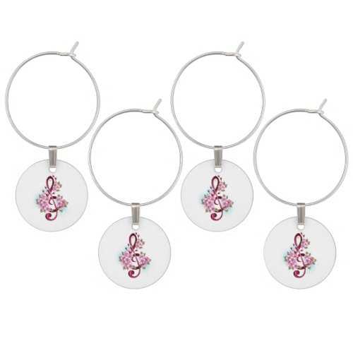 Musical treble clef notes with Sakura flowers Wine Charm