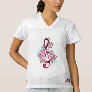 Musical treble clef notes with Sakura flowers Women's Football Jersey