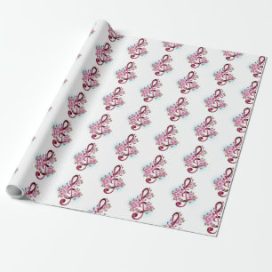 Musical treble clef notes with Sakura flowers Wrapping Paper