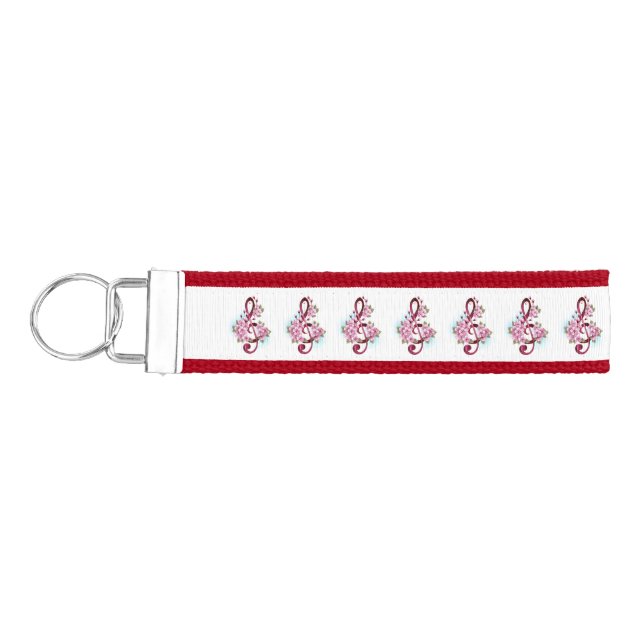 Musical treble clef notes with Sakura flowers Wrist Keychain (Keys on Left)