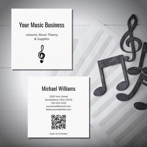 Musical Treble Clef QR code Music Lessons  Square Business Card