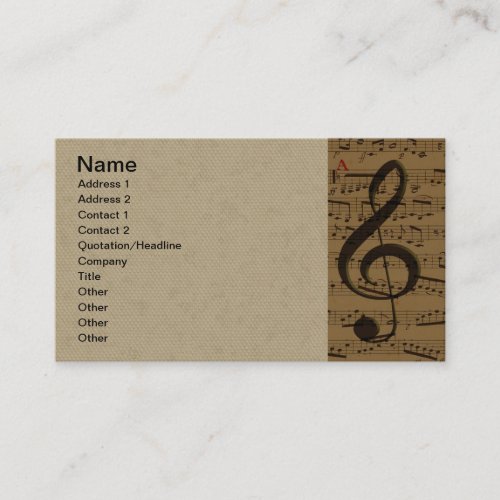 Musical Treble Clef Sheet Music Classic  Business Card
