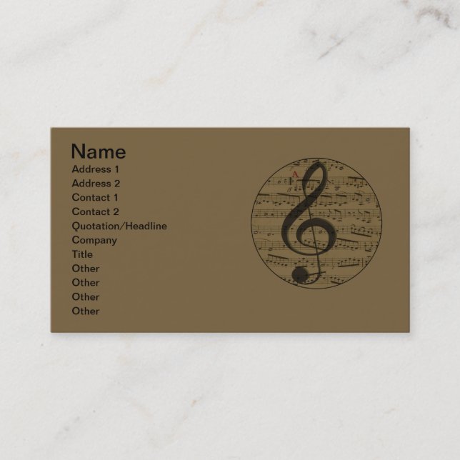 Musical Treble Clef Sheet Music Classic  Business Card (Front)