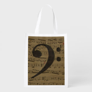 Musical Treble Clef Sheet Music Classic Grocery Bag
