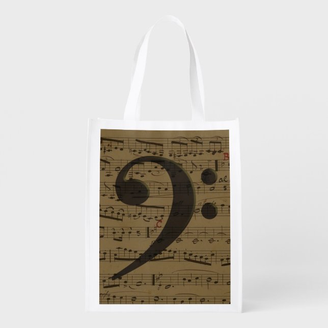 Musical Treble Clef Sheet Music Classic  Grocery Bag (Back)