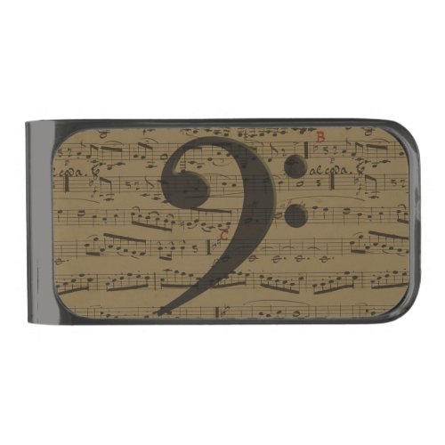 Musical Treble Clef Sheet Music Classic  Gunmetal Finish Money Clip