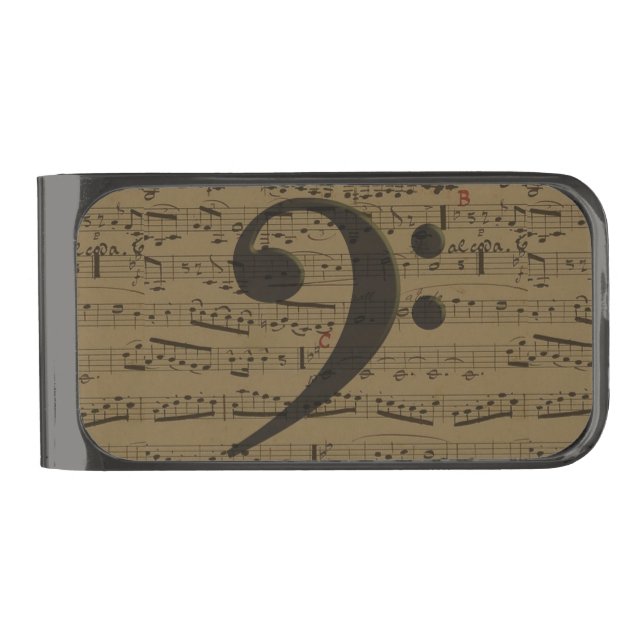 Musical Treble Clef Sheet Music Classic  Gunmetal Finish Money Clip (Front)