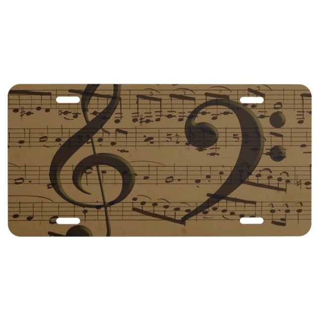 Musical Treble Clef Sheet Music Classic  License Plate (Front)