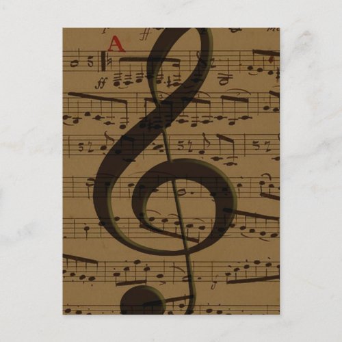 Musical Treble Clef Sheet Music Classic  Postcard