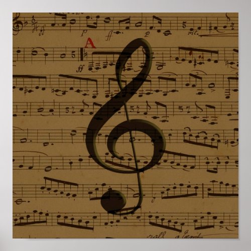 Musical Treble Clef Sheet Music Classic  Poster