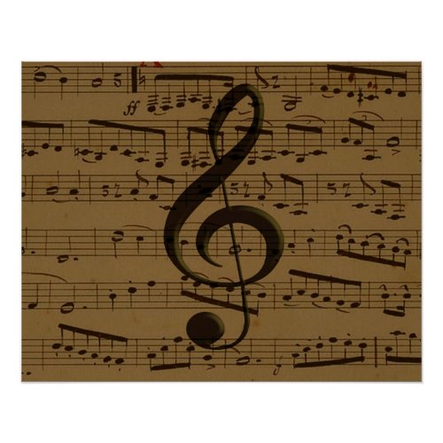 Musical Treble Clef Sheet Music Classic  Poster