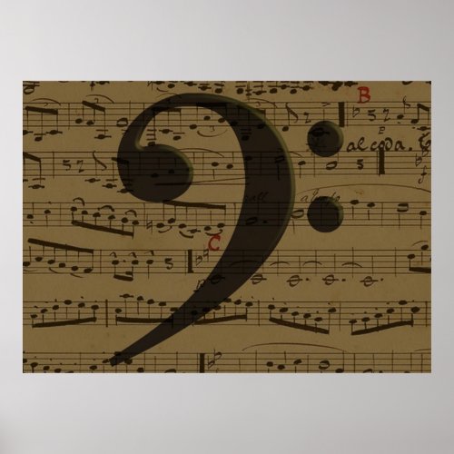 Musical Treble Clef Sheet Music Classic  Poster