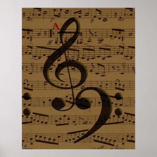 Musical Treble Clef Sheet Music Classic  Poster (Front)