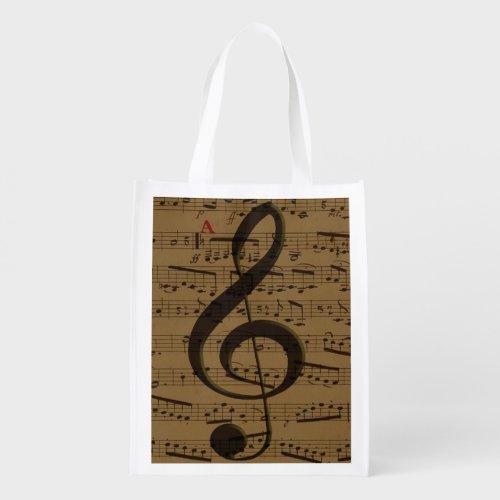 Musical Treble Clef Sheet Music Classic  Reusable Grocery Bag