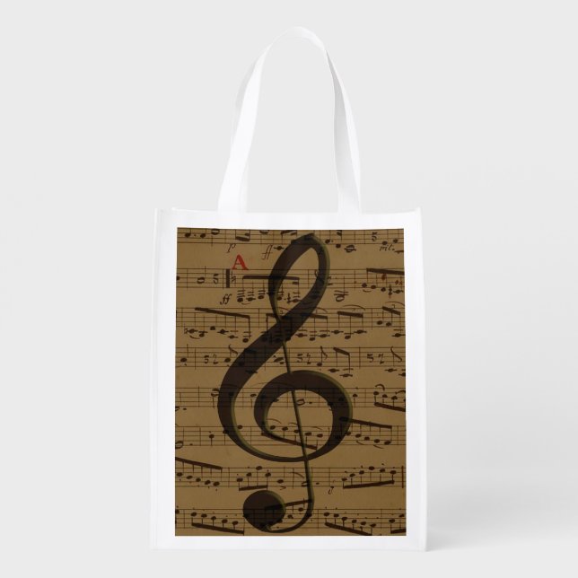 Musical Treble Clef Sheet Music Classic  Reusable Grocery Bag (Back)