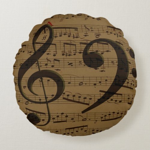 Musical Treble Clef Sheet Music Classic  Round Pillow