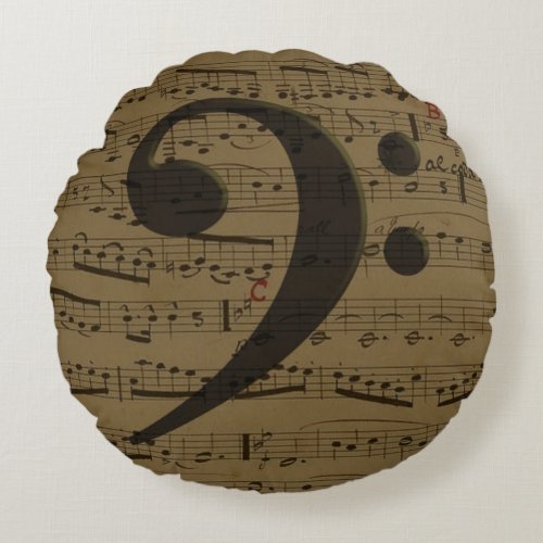 Musical Treble Clef Sheet Music Classic  Round Pillow