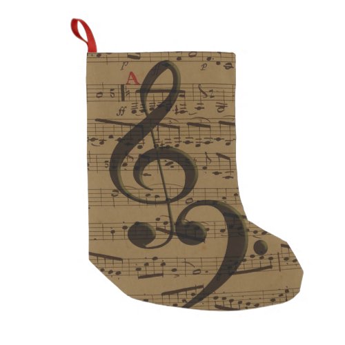 Musical Treble Clef Sheet Music Classic  Small Christmas Stocking