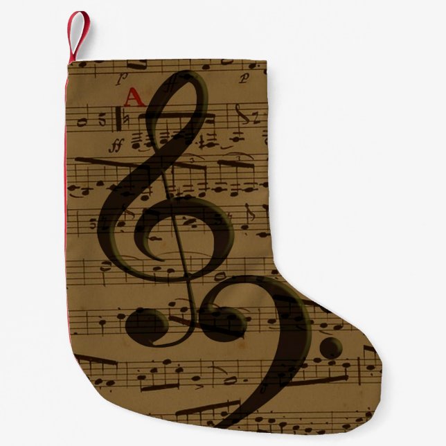 Musical Treble Clef Sheet Music Classic  Small Christmas Stocking (Front)