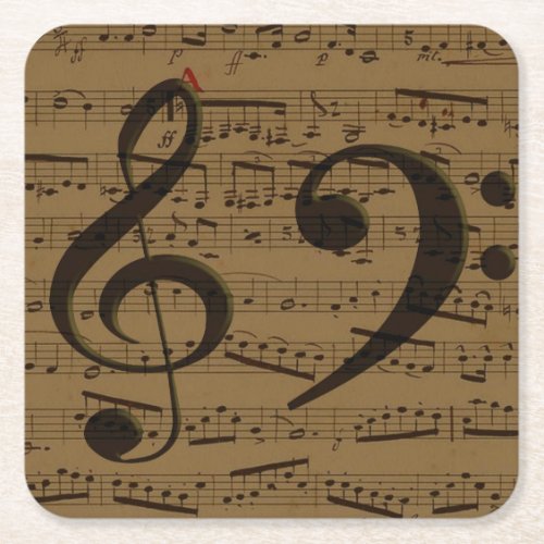Musical Treble Clef Sheet Music Classic  Square Paper Coaster