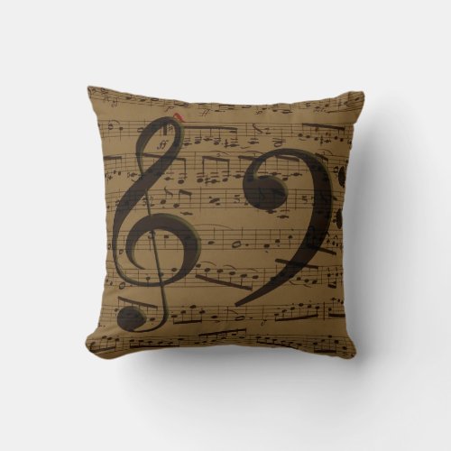 Musical Treble Clef Sheet Music Classic  Throw Pillow