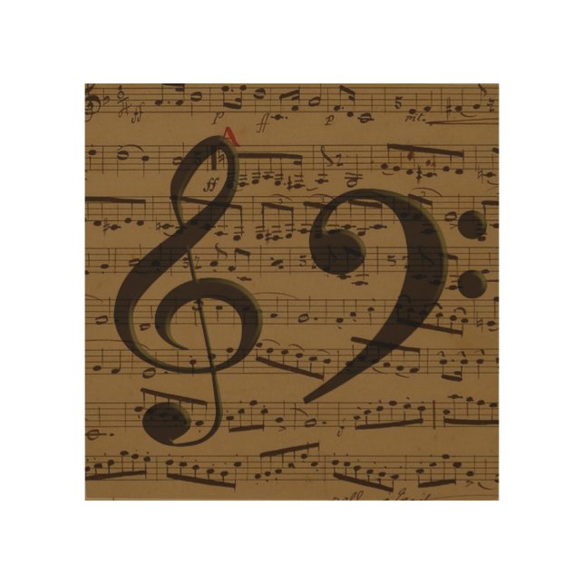 Musical Treble Clef Sheet Music Classic  Wood Wall Art (Front)