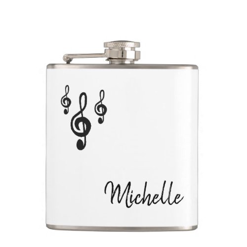 Musical Treble Clef Simple Black White Flask