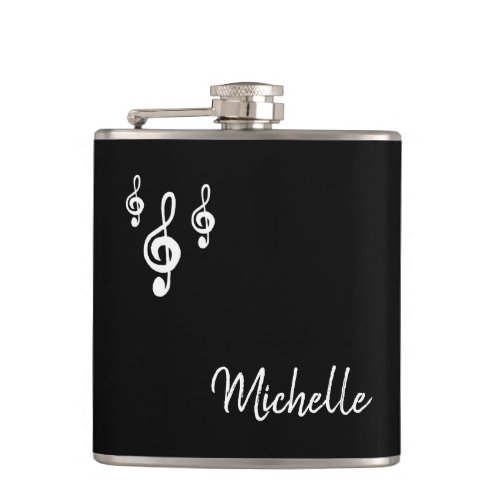 Musical Treble Clef Simple Black White Typography Flask