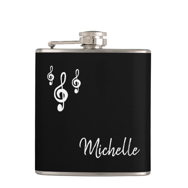 Musical Treble Clef Simple Black White Typography Flask (Front)