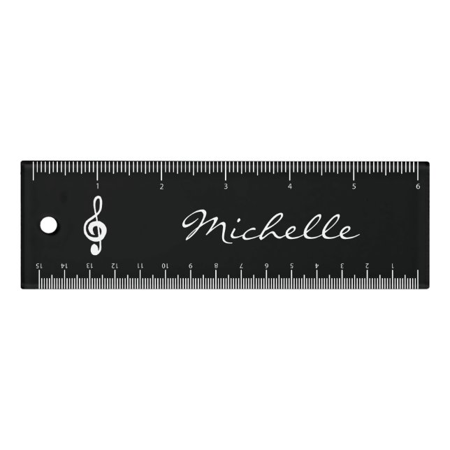 Musical Treble Clef Symbol Black White Ruler (Front)