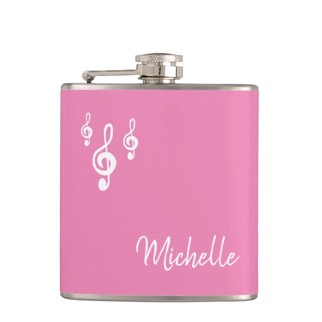 Musical Treble Clef Symbol Cute Pink Flask (Front)