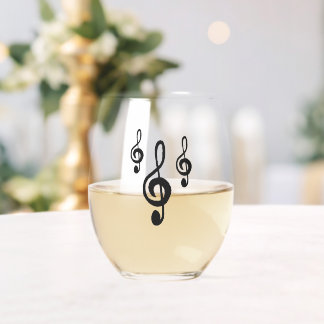 Musical Treble Clef Symbol Simple Stemless Wine Glass