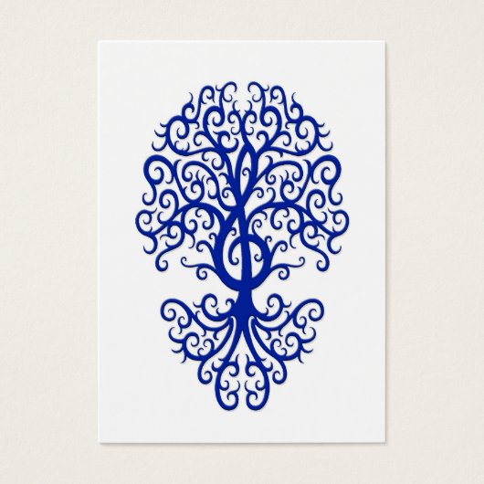 Musical Treble Clef Tree Blue on White (Front)