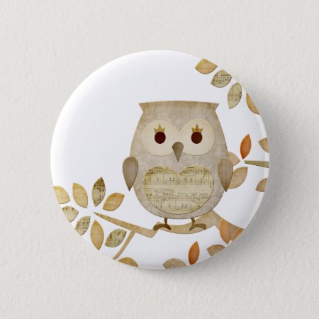 Musical Tree Owl Pinback Button