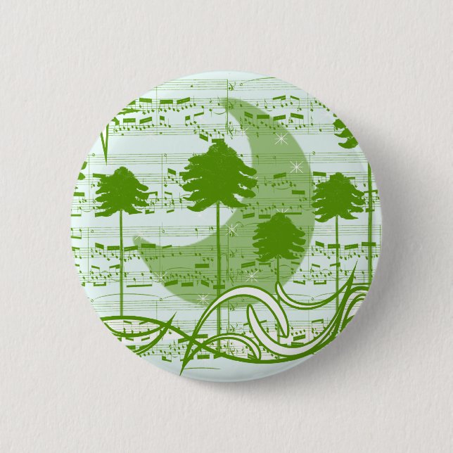 Musical Trees Blue Pinback Button (Front)