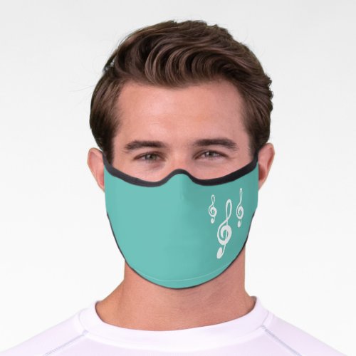 Musical Trendy Teal White Treble Clef Pattern Premium Face Mask