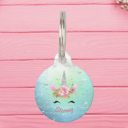 Musical Unicoprn Horn and Flowers Round Pet Tag