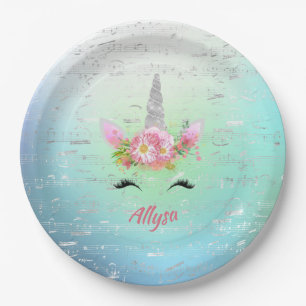 Musical Unicorn Horn and Floral Eyelashes Paper Plates