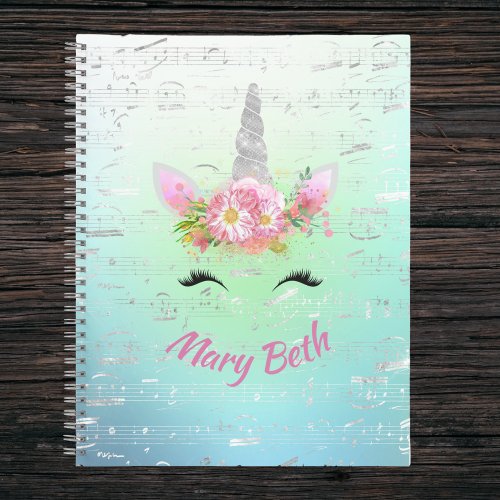 Musical Unicorn Horn and Flowers with Eyelashes Notebook
