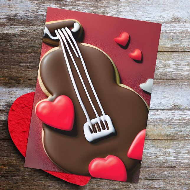 Musical Valentine Pun Chocolate Violin-tine Hearts Holiday Card (Creator Uploaded)