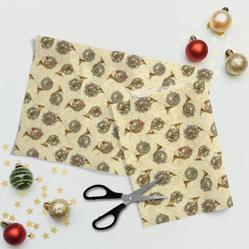 Musical Vintage Christmas French Horns Tissue Paper