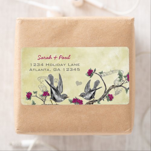 Musical Vintage Gray Birds Raspberry Branch Labels