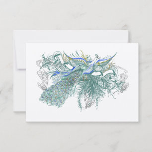 Musical Vintage Peacock Bird Wedding Response Card