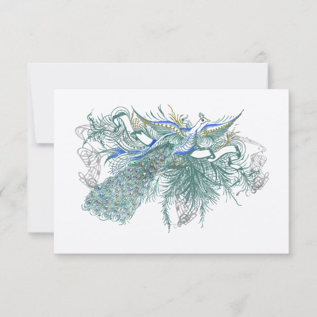 Musical Vintage Peacock Bird Wedding Response Card (Front)