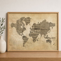 Musical Vintage Sheet Music World Map Antique