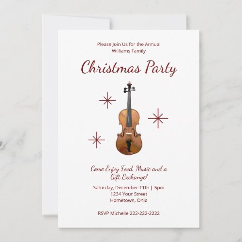 Musical Violin Classical Music Christmas Party Invitation
