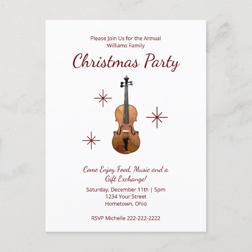Musical Violin Classical Music Christmas Party Invitation Postcard